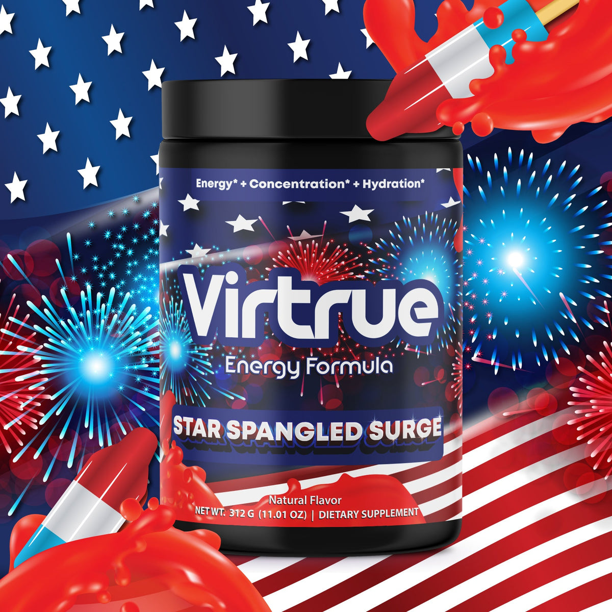 Star Spangled Surge Pre-Workout Energy Powder + Focus Boost & Hydration | Sugar Free