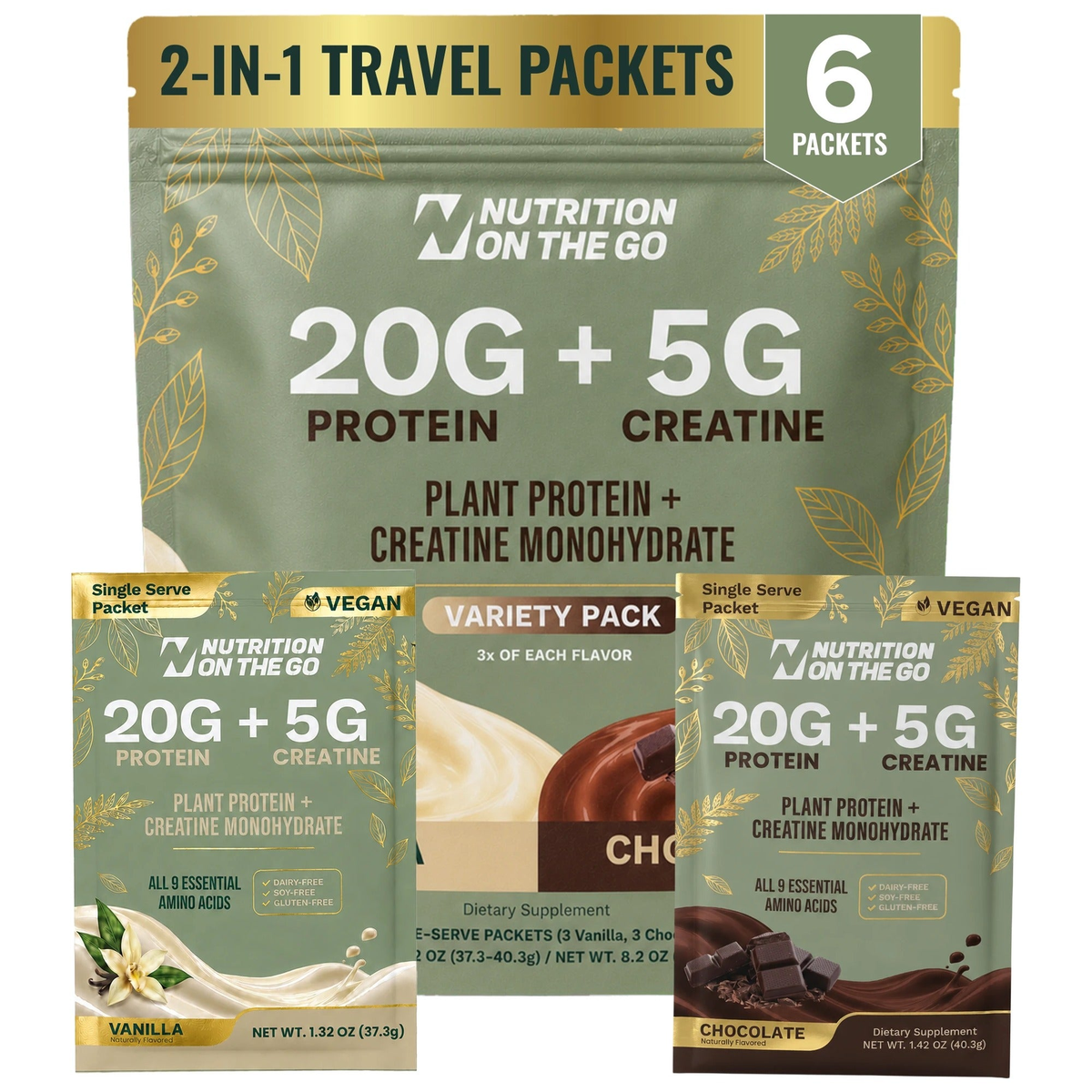 2-in-1 Vegan Protein + Creatine Travel Packets